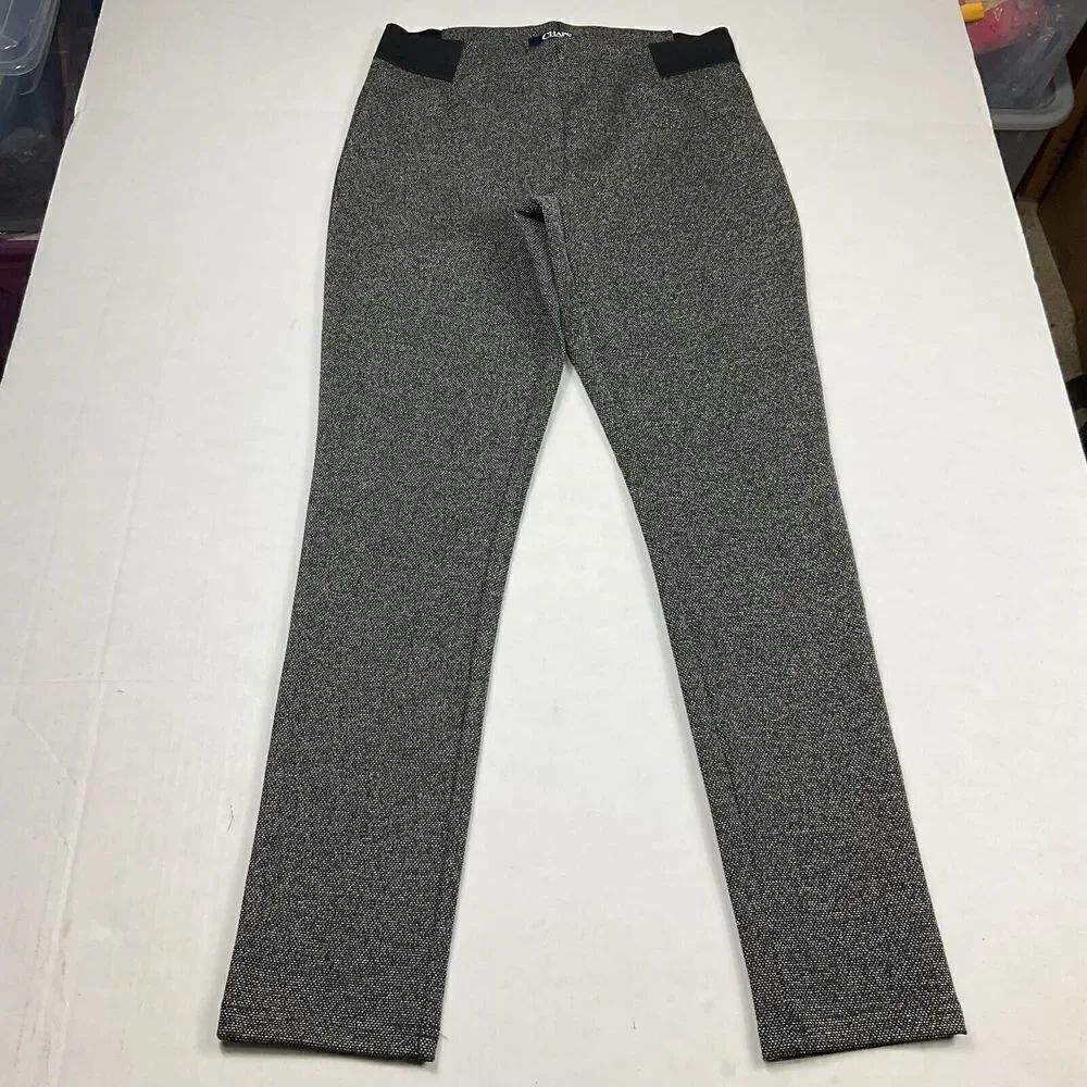 Chaps Womens Ankle Pull On Pants Black White Slim Fit Dressy Trousers MEDIUM